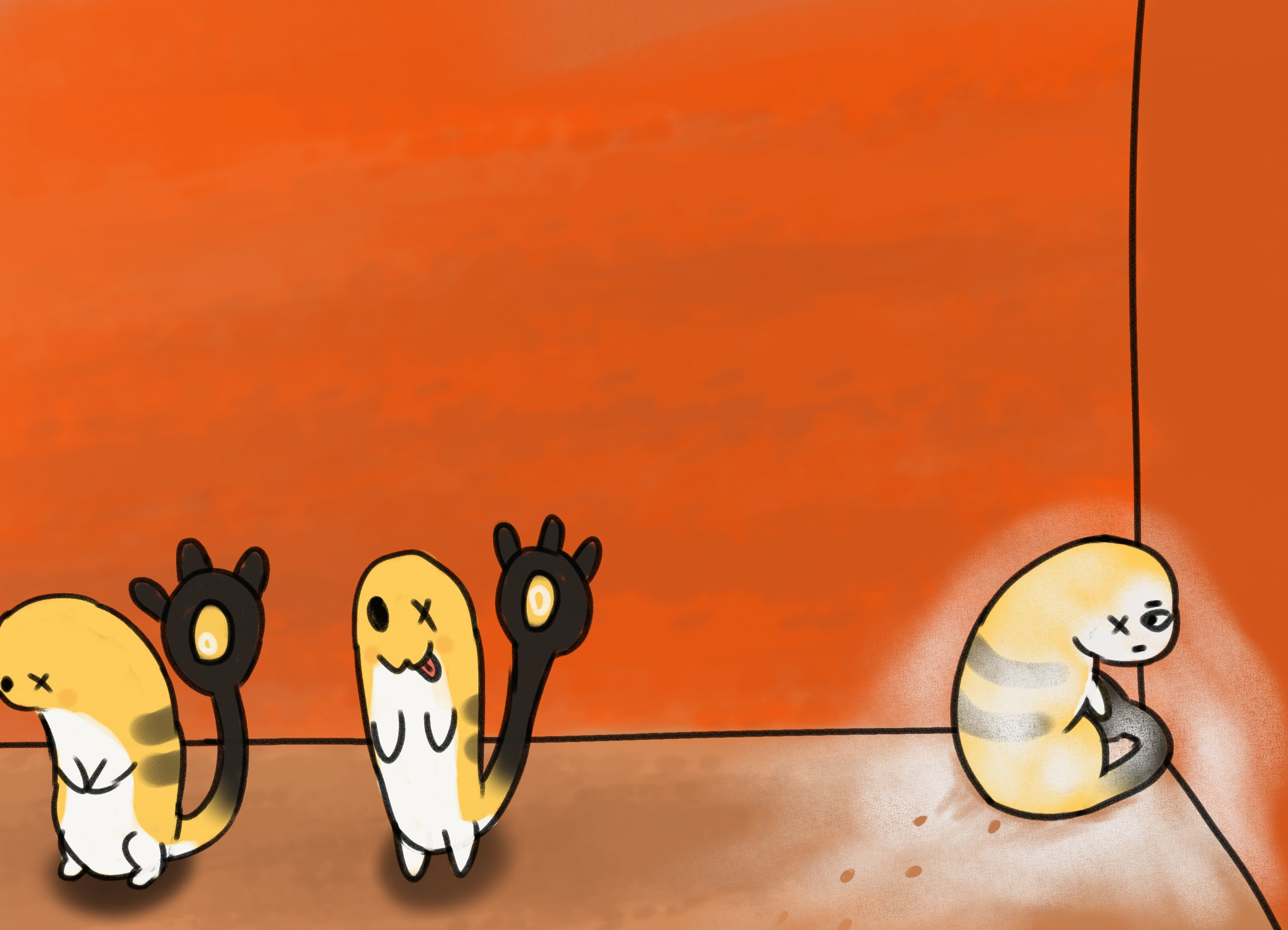 A group of Grem creatures hanging out together